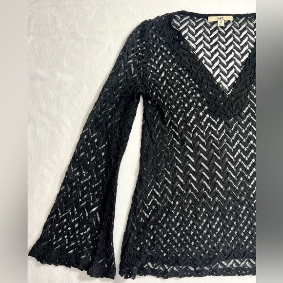 YA LOS ANGELES Women’s Lace Crochet V Neck Sheer Bell Sleeve Boho Fairy Top‎ M - Picture 2 of 12